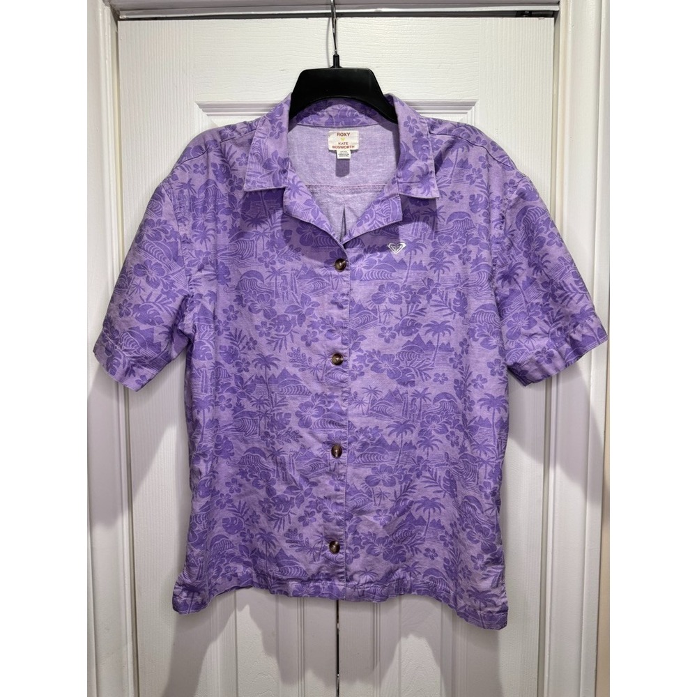Roxy x Kate Bosworth Surf Purple Cotton/Linen Blend Tropical Hawaiian Floral M